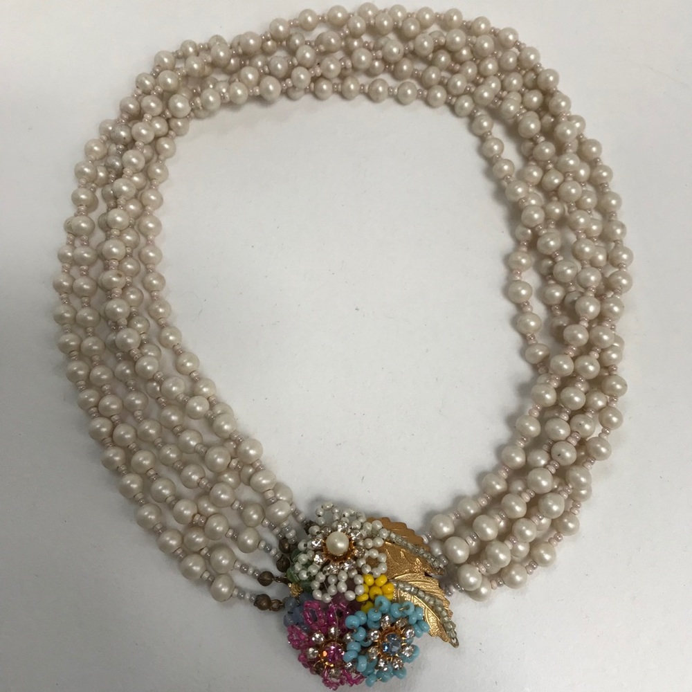 Vintage Miriam Haskell 6 pearl thread necklace